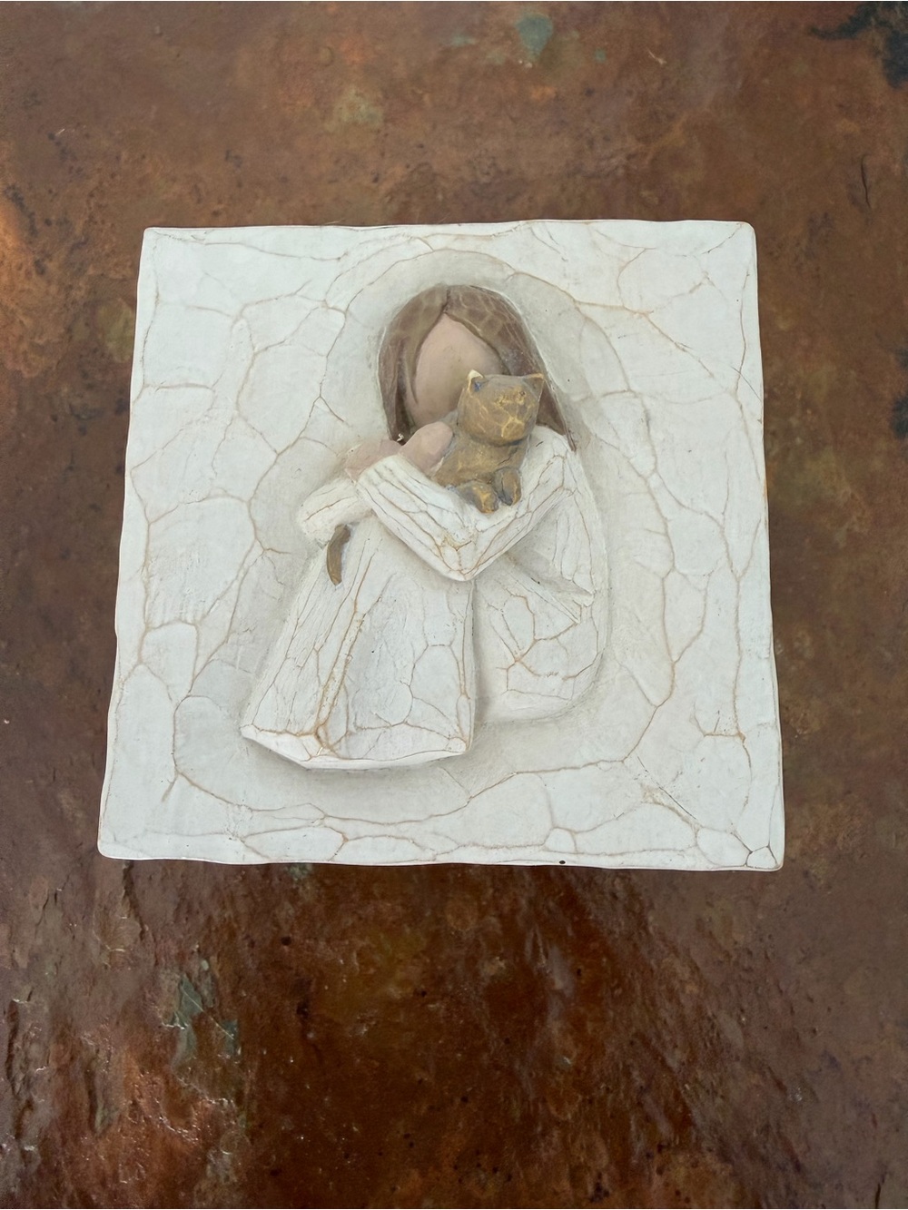 Willow Tree Trinket Box - “Comfort” White Angel Figurine Holding Cat